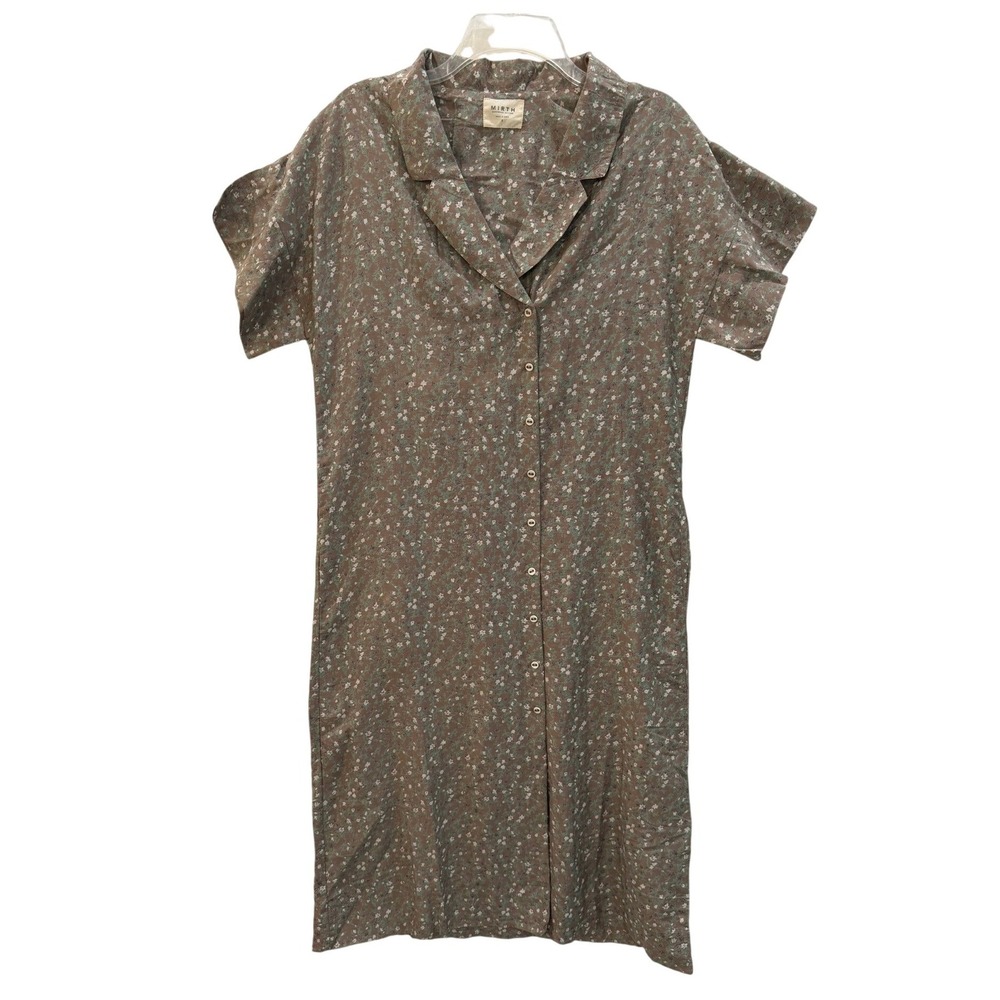 Mirth Handmade Cotton Silk Floral Button Front Shirt Dress Brown Small India